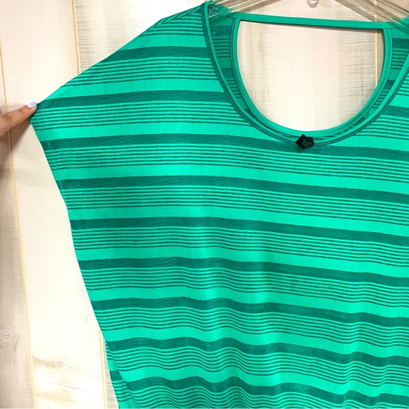 Lane Bryant Green Stripe Sheer Scoop Neck Ruched Sides Pullover Top Sz 14/16 - Picture 6 of 6